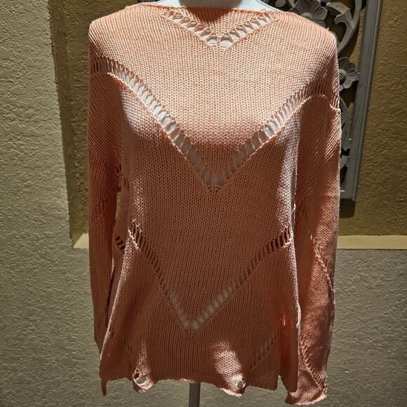 Cato XL Peach Open Knit Sweater NWT Crochet Boho Quiet Luxury Coastal Resort Top - Picture 5 of 15